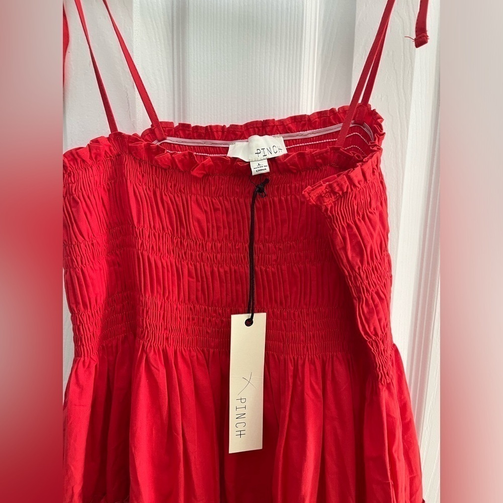 Pinch red smocked spaghetti strap dress- Size Large - Picture 3 of 5